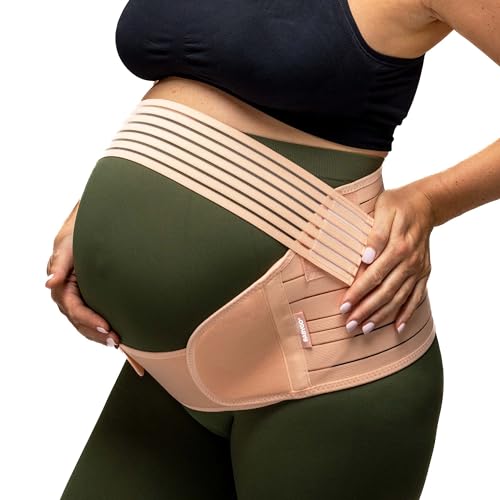 BABYGO 4-1 Cinturón Embarazada Maternidad Faja Postparto Reductora - Espalda, Pelvis, Caderas, Abdominals, Disfunción el Pubis de la Sínfisis, Ciática - Beige, M, 38-40
