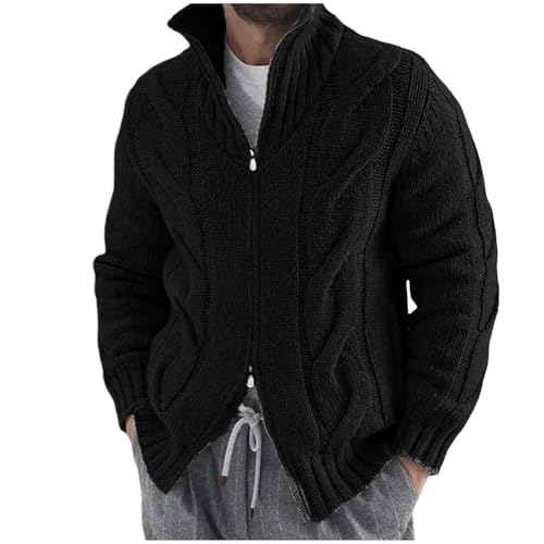 Cambkatl Men's Full Zip Stand Collar Cardigan Sweaters - Long Sleeve 2025 Fall Winter Cable Knitted Slim Fit Casual Outerwear