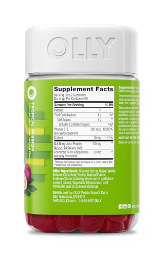 Image of OLLY Daily Energy, Caffeine Free, 300 mcg Vitamin B12, CoQ10-120 Count (Pack of 12)