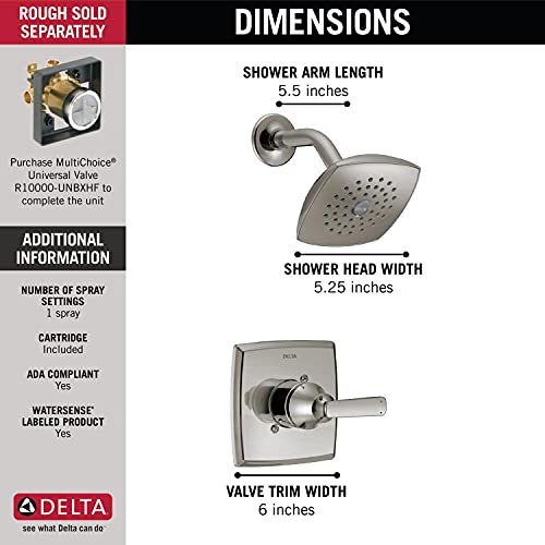 Delta Faucet Ashlyn 14 Series Single-Handle Shower Faucet, Shower Trim Kit With Single-Spray Touch-Clean Shower Head, Stainless T14264-Ss (Valve Not Included) #TOP2