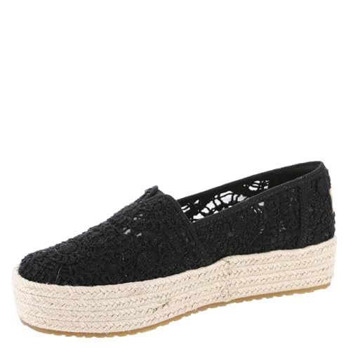 Image of TOMS Women's Valencia Platform Espadrille, Textile Upper, Ortholite Insole, Black Crochet Lace, 8