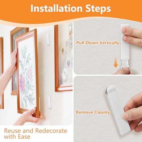Image of Hang Pictures on Wall Without Nails -Damage-Free Wall Hanging Strips 12-Pack, Heavy Duty Velcro Adhesive Picture Hangers for Frames, No Drilling or Nails Needed