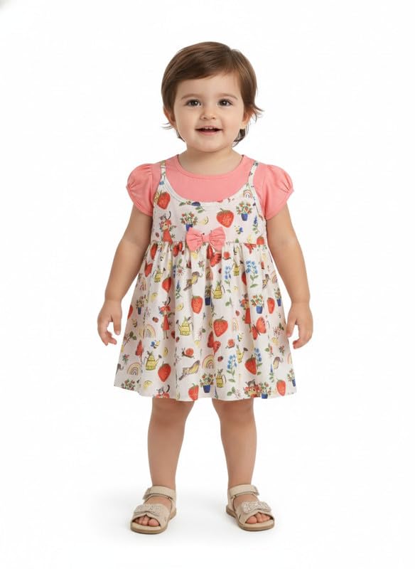 Image of Mama&Bebe Summer Dress for Girls with Cotton Soft Lining | Printed Fit & Flare Kids Outfit with Cute Bow Detail | Comfortable Breathable Party & Outing Dress for Toddlers and Little Girls