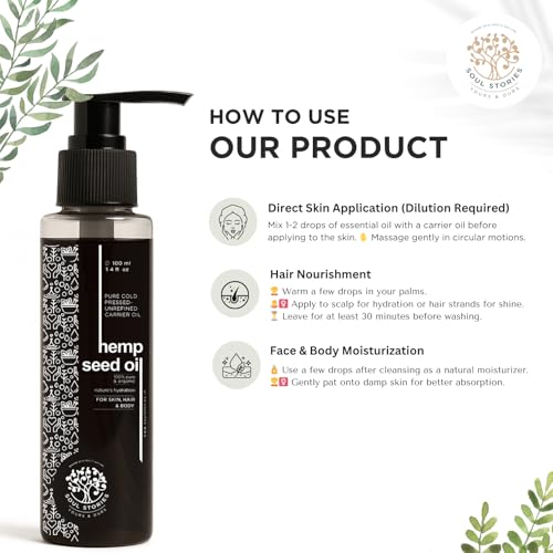 Image of Soul Stories Hemp Seed Oil 100ml | 100% Pure Cold Pressed Oil for Hair, Face & Body | Helps Improve Texture, Restore Softness & Deeply Moisturize | Rich in Omega 3, 6 & 9