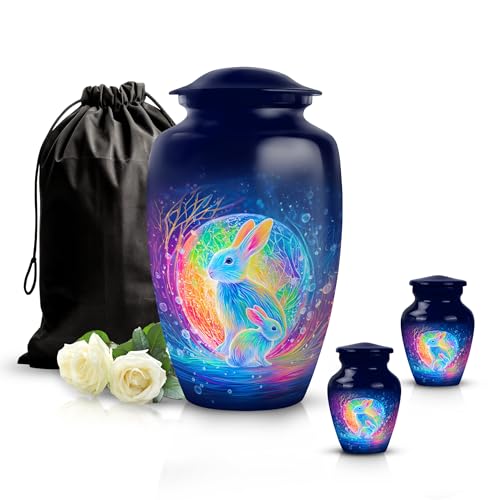 Image of Rabbit Urn Urn for Adult Male & Female 1 Large & 2 Small | Funeral Decorative Ashes, Keepsakes Urns for Ashes