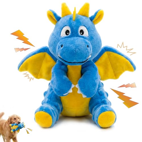 LydaPKS Squeaky Plush Dragon Dog Chew Toy - 8.3X9 Dog Toy for Small/Medium Dogs to Keep Pups BusyChewer Dog Toy with Crinkle PaperBlue