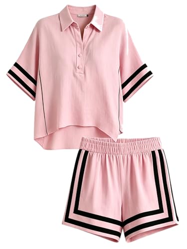 Polo pour femme avec rayures et short léger | Ensemble deux pièces été stretch
