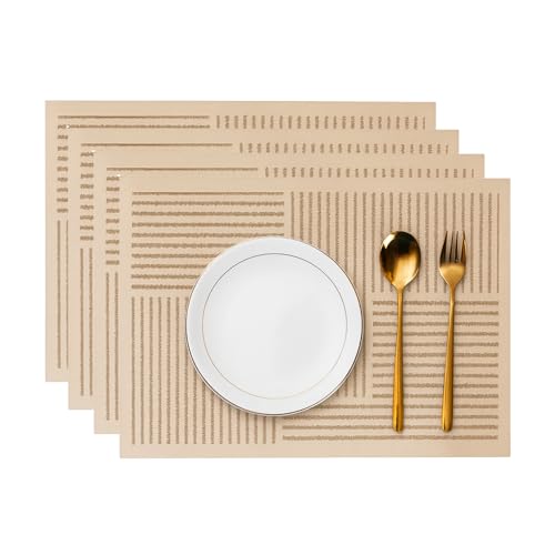 Image of YELONA Leather Dining Table Placemats Set of 4 - Waterproof, Heat Resistant, Anti-Slip, Easy to Clean Table Mats for Dining Table, Kitchen & Home Decor (Tan Beige, 40 x 30 cm)