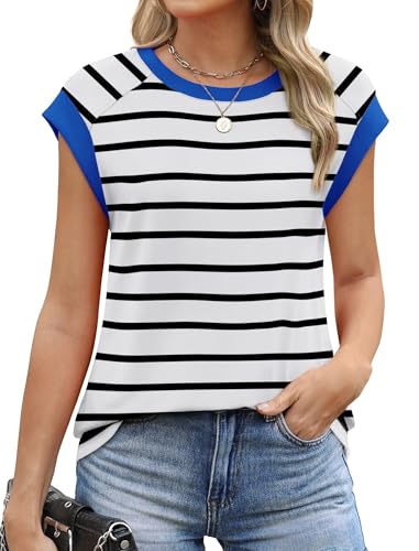 Sampeel Plus Size Summer Tops for Curvy Women Black and White Striped Shirt Beach Vacation Outfits 2025 2XL