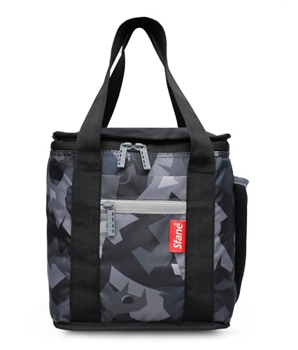 Image of Sfane Insulated Lunch Bag - Compact, Easy Wash, Smooth Zipper & Lightweight - Tote Bag & Container, Tiffin Bag for Men, Women, Adults (Light Grey & Black)