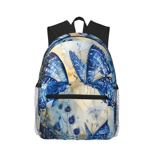 Sac à dos léger imprimé papillons bleus pour ordinateur et voyage