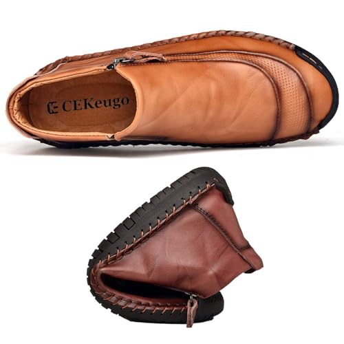 Men's Outdoors Leather Driving Classic Handmade Mid-Top Ankle Casual Comfortable Walking Loafers Slip on Shoes3