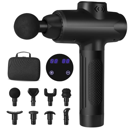 Massage Gun Deep Tissue, PHIWOS Pain Relief Percussion Massager with LCD Touch Screen and 8 Heads Electric Handheld Muscle Messaging, Type C Charger
