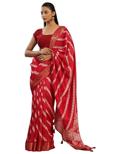 Image of Libas Printed Silk Blend Saree for Women With Unstitched Blouse Piece | Traditional Saree for Festive & Wedding