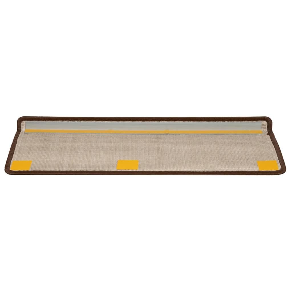 Maty na schody, 10 szt., 65 x 21 x 4 cm, brązowe, prostokątne krawędzie, materiał, ochraniacze na schody z dwustronnymi taśmami samoprzylepnymi, antypoślizgowe, do wnętrz, nakładka na schody