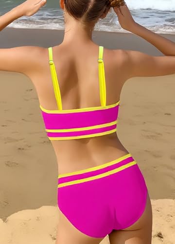 Image of Teen Girls Swimsuit High Waist Sporty Bikini Bathing Suits with Cover Up Skirt and Sunglasses 4 Piece Set 8-15 Years
