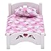 Dollhouse Furniture Mini Kidâ€™s Bed Set, Realistic Bedroom Accessories for 6 inch Dolls, Pink Bedding, White Wood, 1/12 Scale
