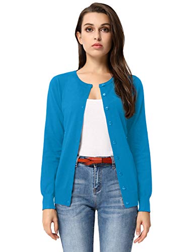 Grace Karin Plus Size Crew Neck Button Down Cardigan Sweaters For Women(3Xl,Acid Blue) #TOP1