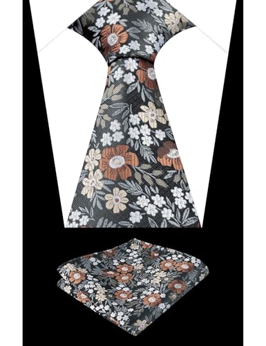 Image of Alizeal Mens 3.15'' Natural Flower Pattern Tie with Floral Pocket Square Set