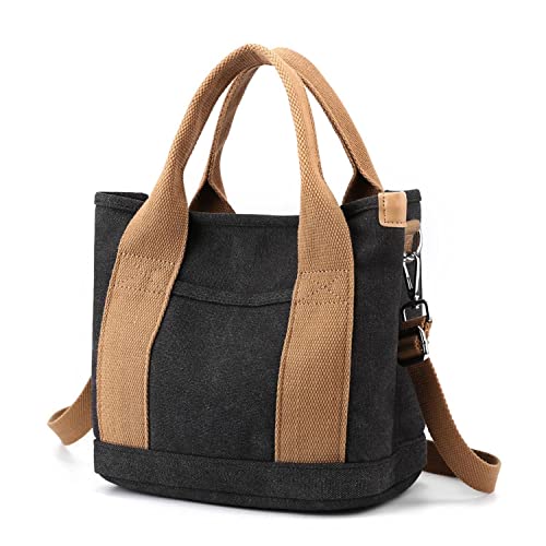 ?xnow Women's Small Satchel Bag Female Canvas Shoulder Bag Hobo Tote Bag Multi Pocket Crossbody Bag Work Bag Mom bag Black