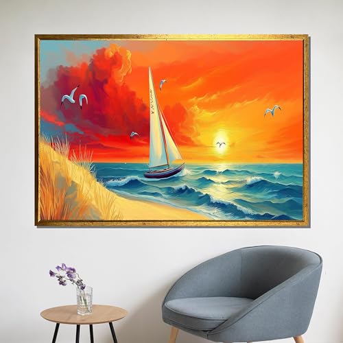 Affiche voilier ocean ciel dore poster decoration mer 50x75cm TONGYINLI