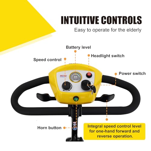 Folding Mobility Scooter for Seniors 4 Wheel Scooter for Adults Electric Medical Scooter Compact for Foldable in Boot Trunk for Traveling with Seniors (Yellow) - Thumbnail 2