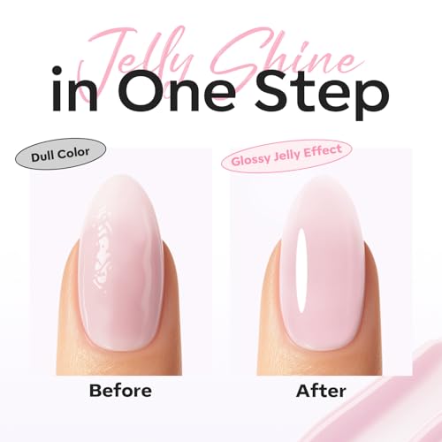 Image of modelones Builder Nail Gel Top Coat, 15 ML No Wipe Ultra Gloss Milky Pink Gel Polish Apex Building Nails Strengthener Extension Jelly Color Nail Art Long Lasting Soak Off U V Manicure Gift for Women