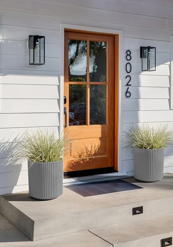 Image of Veradek Round Demi Planter Pots for Indoor /Outdoor Garden Use | Made from Plastic - Concrete Mix with Drainage Holes | Perfect for Small to Large Succulent Plants, Flowers, Modern Interior Plants