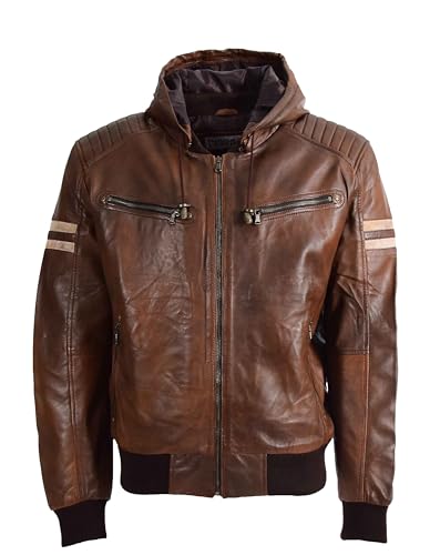 Veste bomber cuir véritable homme Dallas mi-saison contre le vent avec capuche