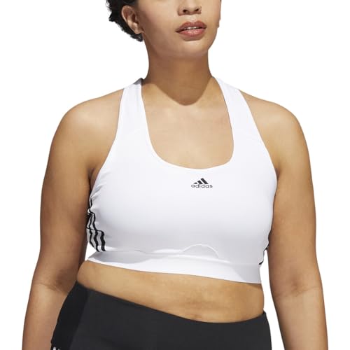 Image of adidas Women's Training Medium Support 3 Stripes Bra, White/Black, 1X