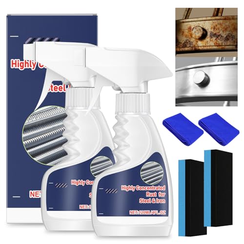 Rust Remover Heavy Duty for Metal Highly Concentrated Rust Remover for Steel & Iron Car Rust Remover Powerful Rust Stain Remover for Tools Stainless Steel Automotive Parts(2PCS)