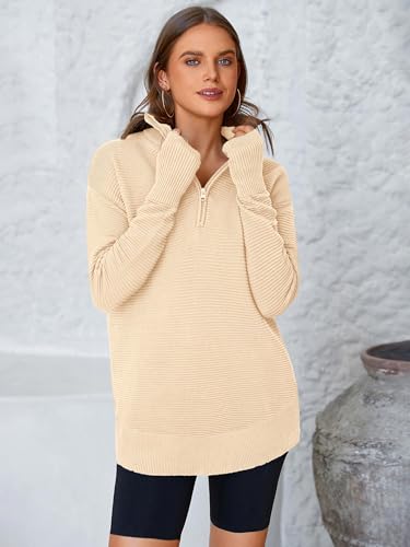 Image of PRETTYGARDEN Womens Long Sleeve Quarter Zip Pullover Sweater