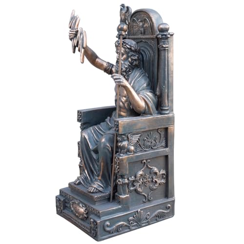 Estatua de Zeus sentado tono bronce 16 pulg miniatura 2