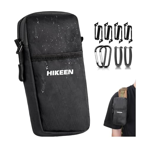 Hikeen X-Pac Backpack Strap Pouch for Smartphone, Weatherproof Durable Tactical Molle Phone Pouch with Carabiner, Molle Backpack Phone Holder Fit Outdoor/Hiking/Climbing