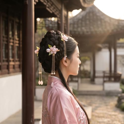 Pinzas Tradicionales Hanfu Chinas Rosas 2 Piezas miniatura 5