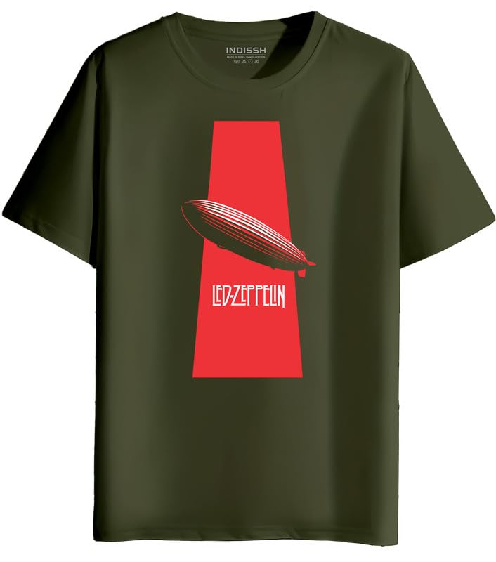 INDISSH Music Band Printed Regular Half Sleeves Cotton T-Shirt - RNM-LZB4-OLV-4XL Olive Green