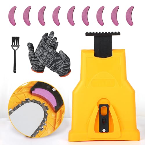 Chainsaw Teeth Sharpener, Universal Chainsaw Sharpener with 9 bits, Brush & Gloves, Portable Teeth Chainsaw Sharpener, Fast Chainsaw Sharpening Kit for 14/16/18/20 Inch Chain Saws