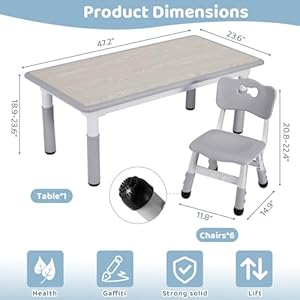 Arlopu Kids Study Table and 6 Chairs Set, Height Adjustable Graffiti Table, Preschool Activity Art Craft Table for 6, Multifunctional Toddler Table, Reading, Drawing, Eating Interaction (Gray) Arlopu Kids Study Table and 6 Chairs Set Height Adjustable Graffiti Table Preschool Activity Art Craft Table for 6 Multifunctional Toddler Table Reading Drawing Eating Interaction Gray