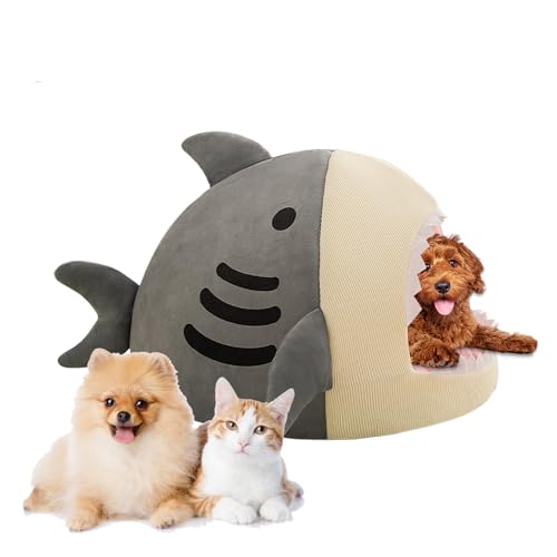 Panier Chauffant pour Chat | Maisonnette en Forme De Requin - Panier Doux pour Petit Animal,pour Maîtres Soucieux du Froid Période de Convalescence Nuit...