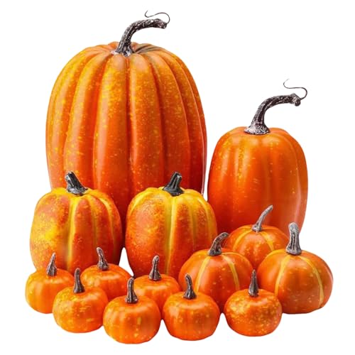 【新モデル 人気】Pogowu 14個セット 人工カボチャ 詰め合わせ ハロウィン飾り 偽パンプキン パーティー装飾 シミュレーション小道具 フォームパンプキン本物そっくり 感謝祭 お祝い 秋 造花 装飾用 人工かぼちゃ DIY 落書き ハロウィン クリス