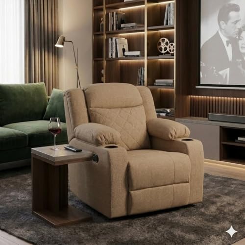 Image of Amazon Brand - Solimo Cosmo | Single Seater Sofa Recliner | Manual Recliner (Velvet Beige) | 1 Year Warranty