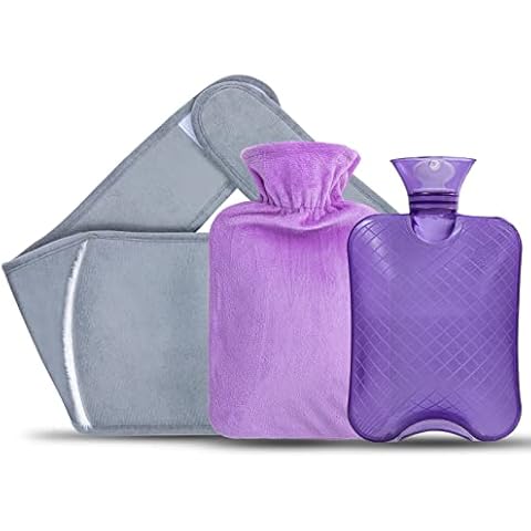 Hot Water Bottle with Cover, PVC Hot Water Bottle for Cramps Odourless Hot Water Bag with Waist Strap, Hot and Cold Water Bottle for Pain Relief for Back/Shoulder/Neck, Hot and Cold Therapy (Purple) Cover