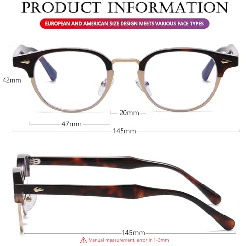 Image of AIEYEZO Retro Blue Light Glasses for Men Women 90s Classic Semi-Rimless Eyeglasses Fashion Cumputer Gaming Glasses
