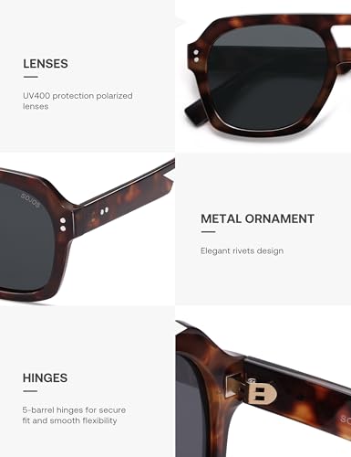 Image of SOJOS Retro Thick Polarized Aviator Sunglasses for Women Men, Large Trendy Bold Square Pilot Shades SJ2385