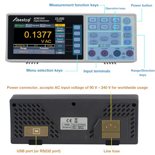Image of ADM1041 Multimeter, Bench Multimeter Tester, 1000V DC Voltage Tester and 10A AC /DC Current, True RMS, Resistance, Frequency, Capacitance, Diode, Continuity for Multiple Testing