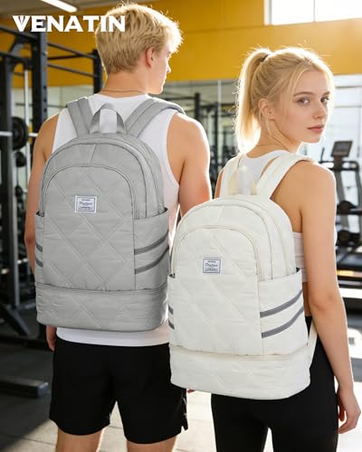 Image of Gym Backpack for Women Men, Lightweight Gym Bag with Shoe Compartment, Water Resistant Sports Backpack with Wet Pocket, Large Capacity Cheer Backpacks for Girls, Beige