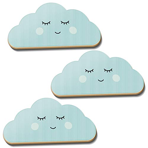 3er Set XXL Holz Wolken Sleepy Eye mit 3D-Effekt als Kinderzimmer Deko Wandtattoo (mint)
