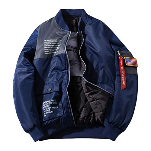 MisFox Chaqueta Bomber para Hombre, Casual Ligero Bomber Jacket Manga Larga Outerwear de Bombardero Otoño e Invierno Chaqueta Estilo Militar con Bolsillos Cremallera Cover