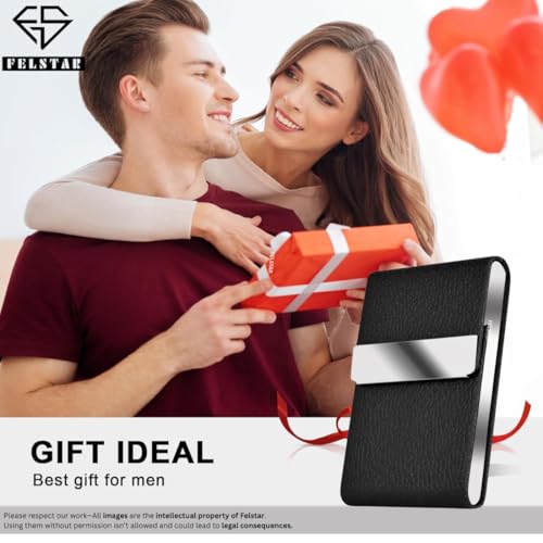 Image of Felstar Customised /Personlised Name Engraved Pu Leather & Metal Unisex RFID Blocking Business Visiting Wallet Card Holder for Men & Women /Gift Your Loved Once on Any Occasion (S Black New)