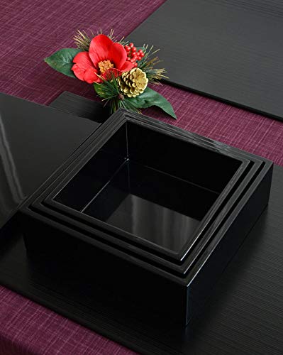 Amazon｜【取り寄せ商品】正角切溜三入子 黒【漆器 漆塗り お重 重箱 3